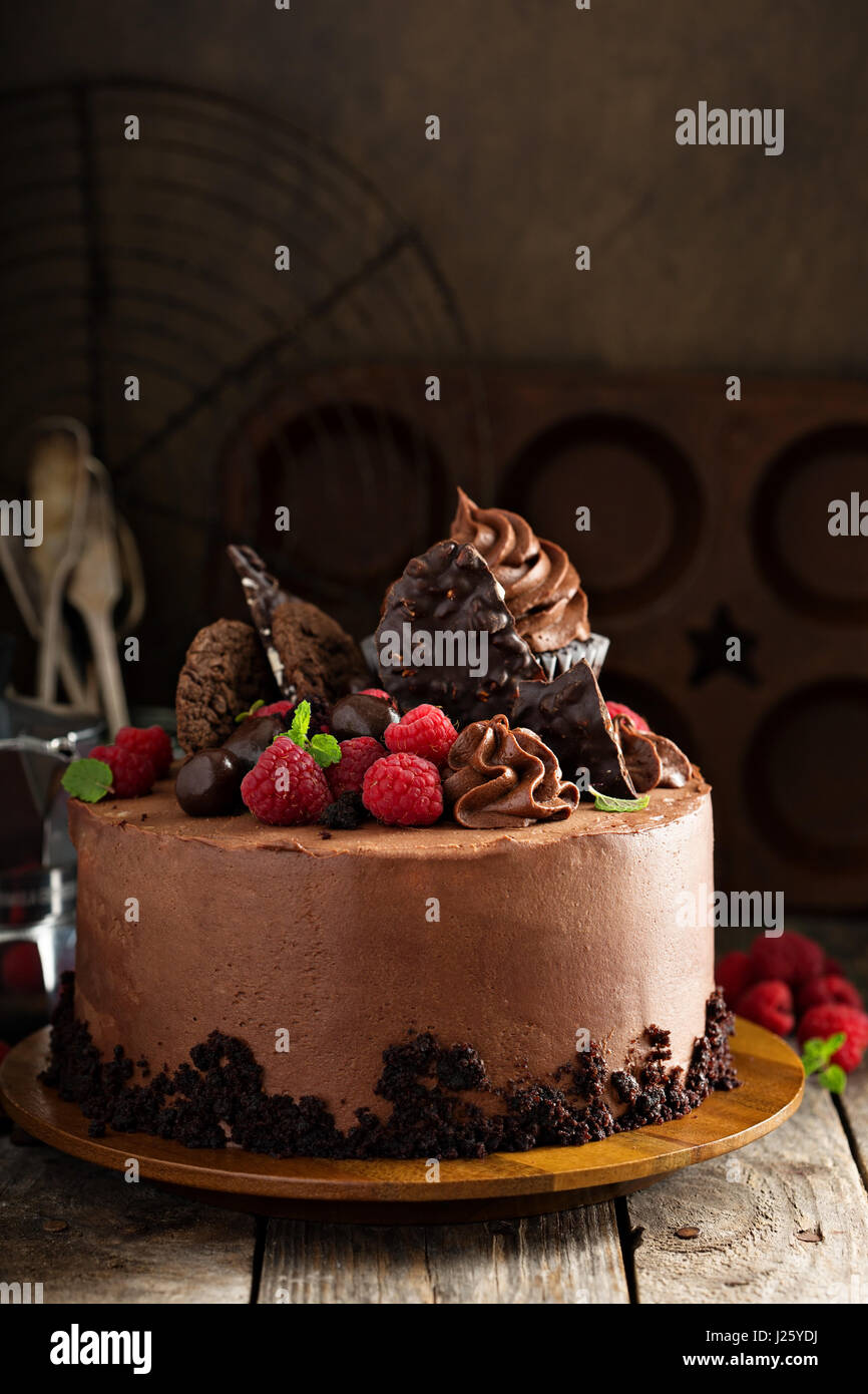 Chocolate Cake With Ganache Frosting Festive Decorations And