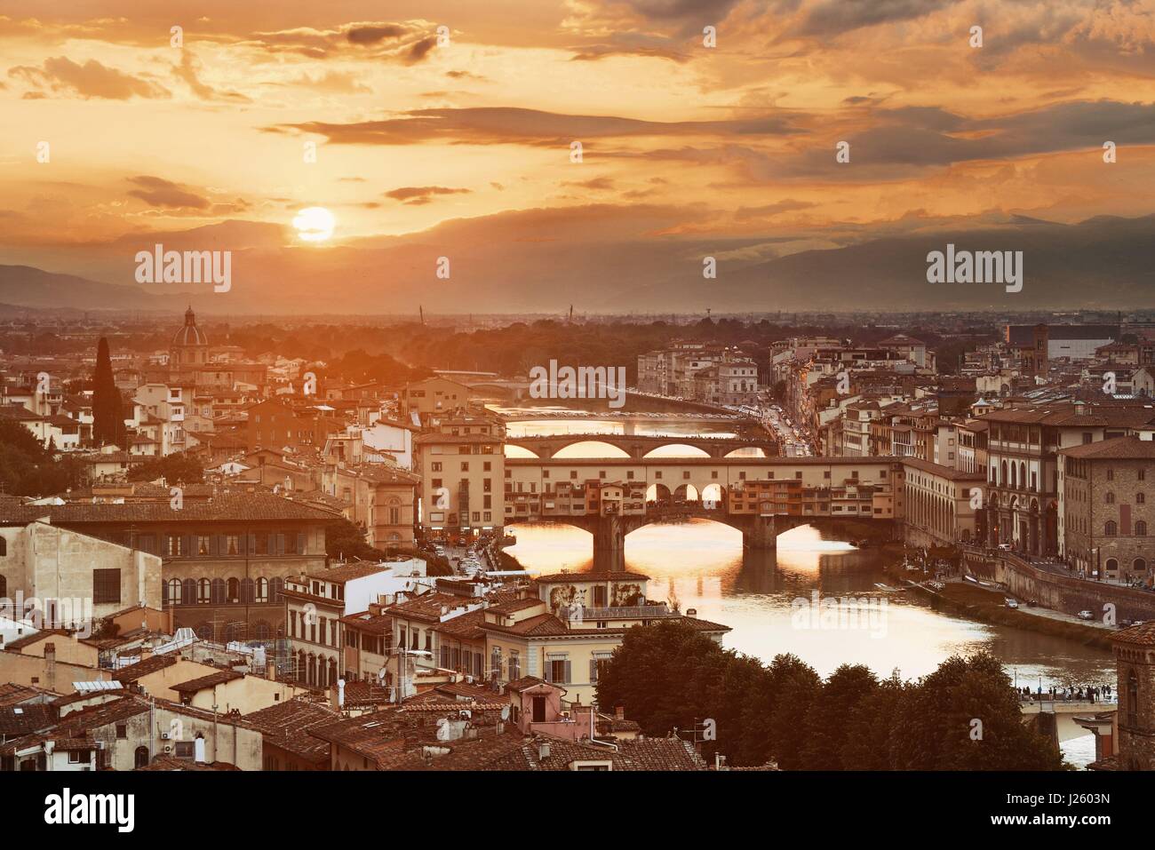Florence skyline viewed from Piazzale Michelangelo at sunset Stock Photo