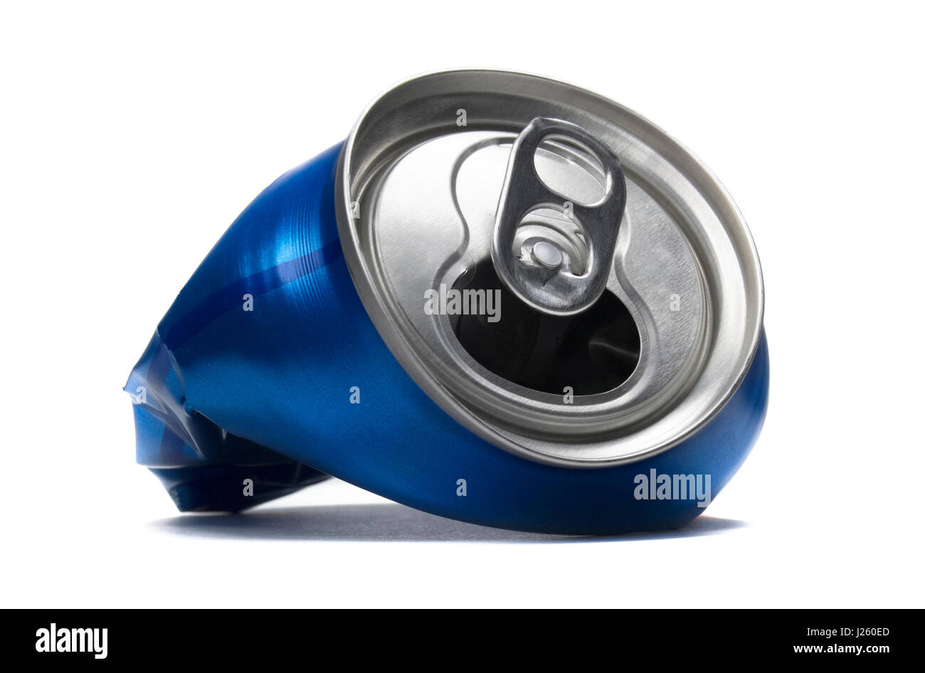 Blue aluminum crushed soda can. Stock Photo