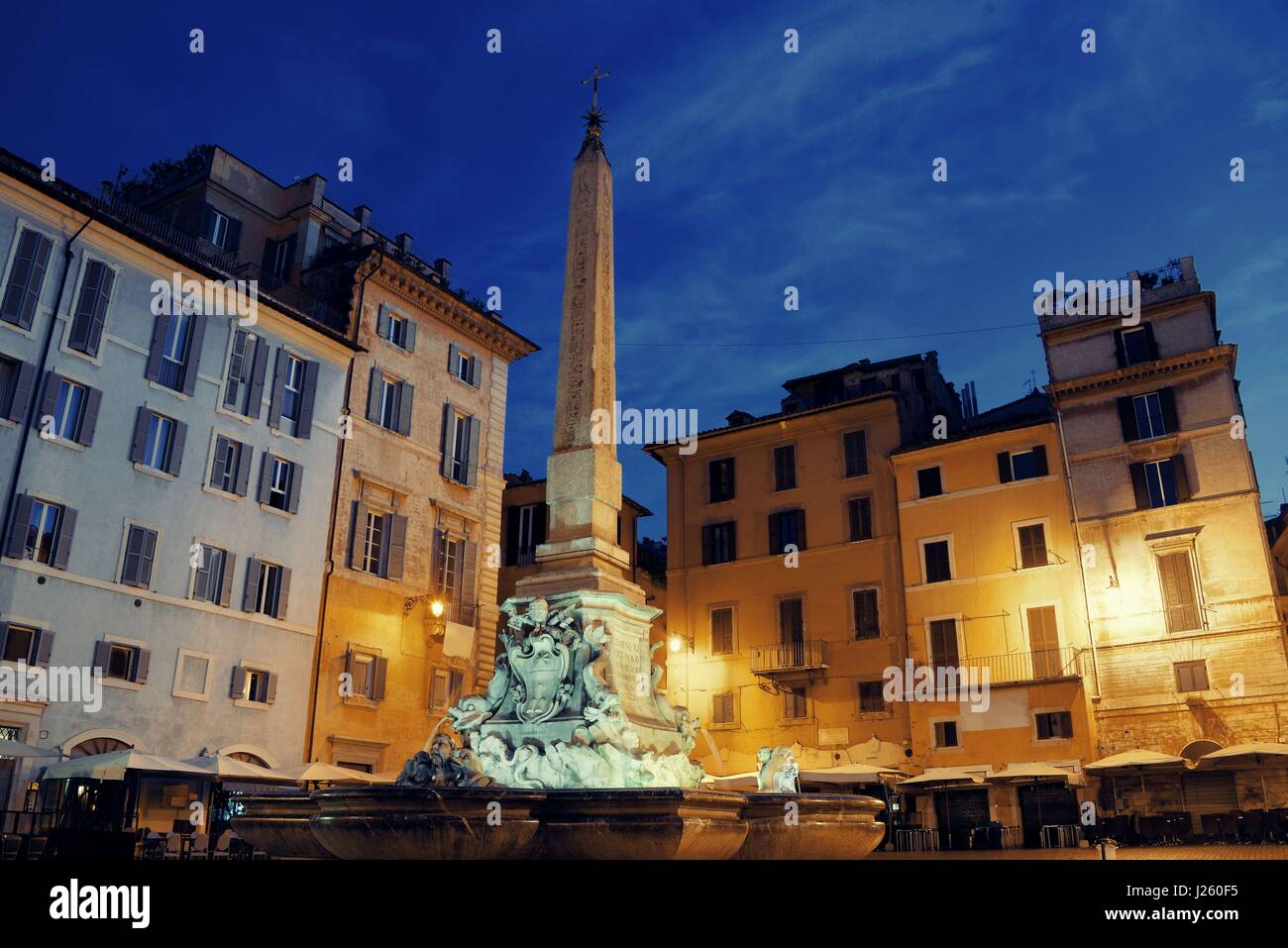 Piazza della Rotonda in front of Pantheon at night in Rome, Italy. Stock Photo