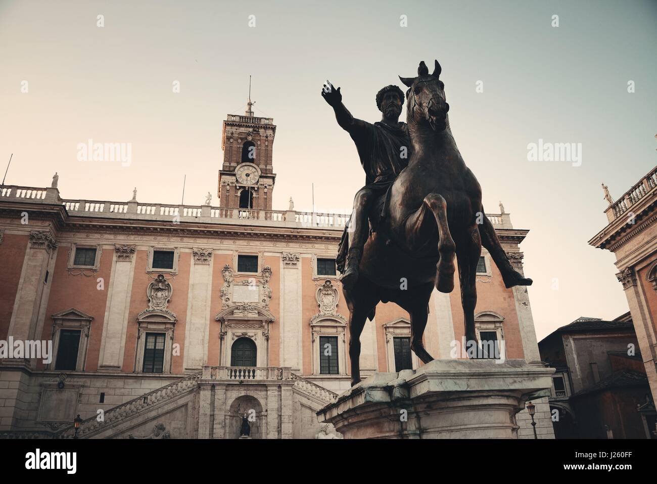 Piazza del Campidoglio with statue of Marcus Aurelius in Rome, Italy ...