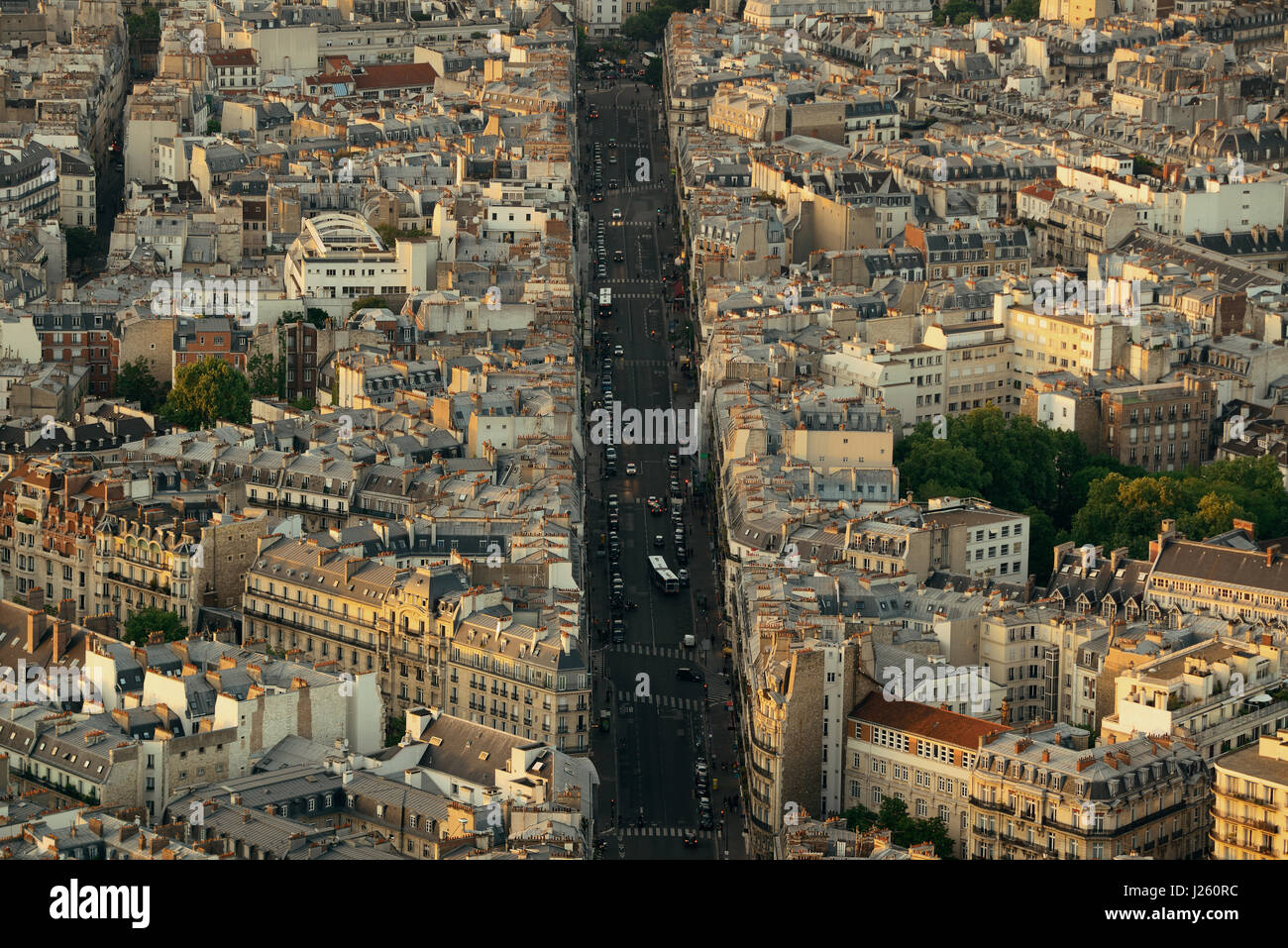 Paris city street rooftop view at sunset Stock Photo Alamy
