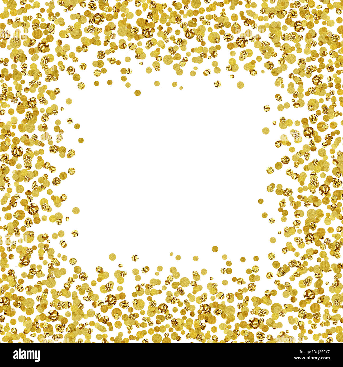 Background with scattered gold confetti frame isolated on white Stock