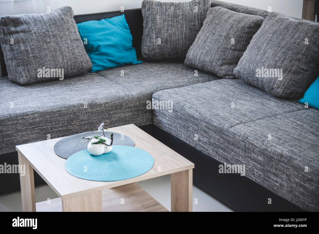 Detail of Contemporary Couch and Coffee Table Stock Photo