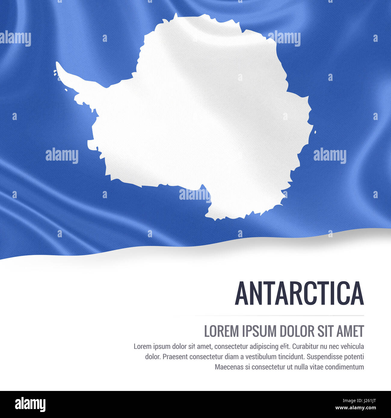 Antarctica flag. Silky flag of Antarctica waving on an isolated white ...