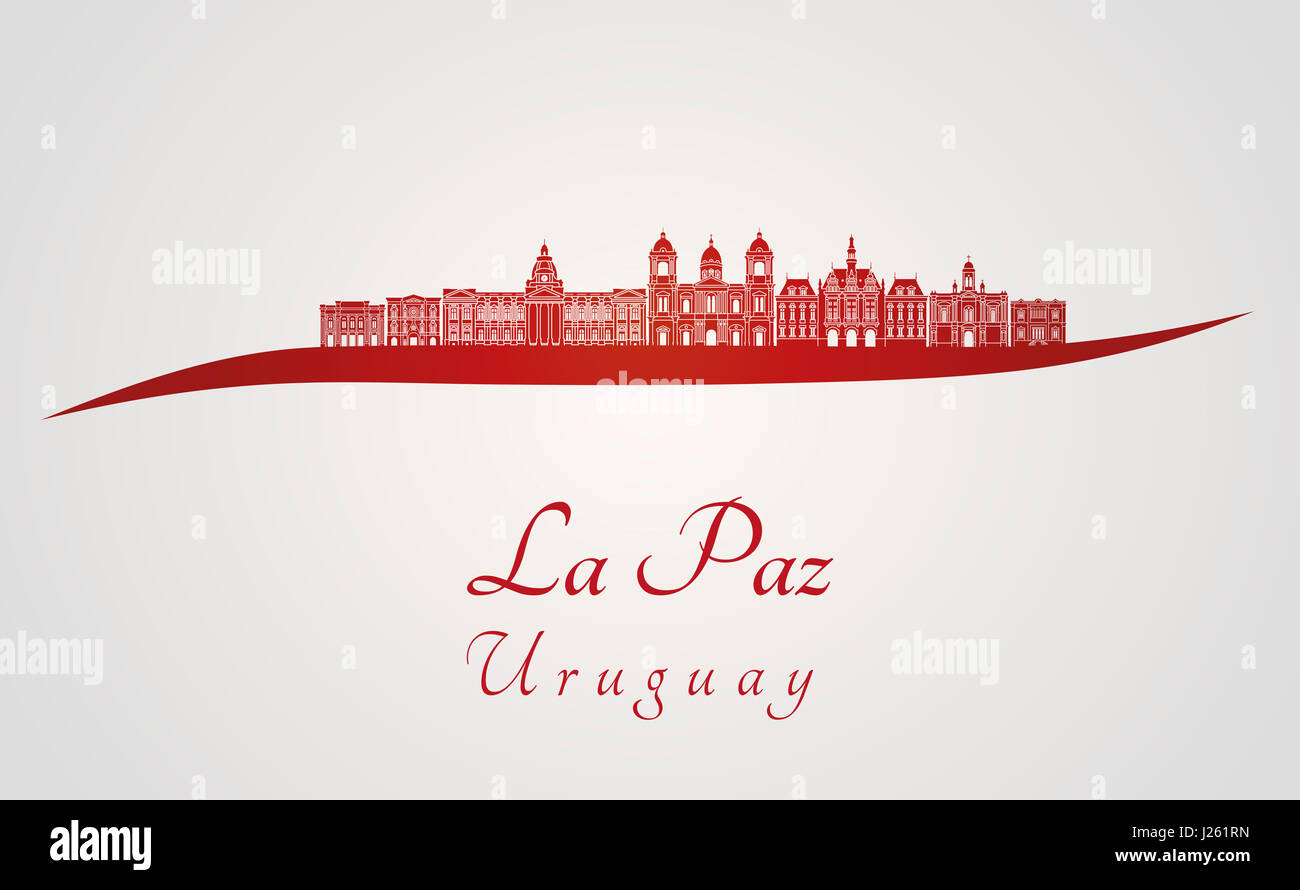 La Paz skyline in red and gray background in editable vector file Stock Photo