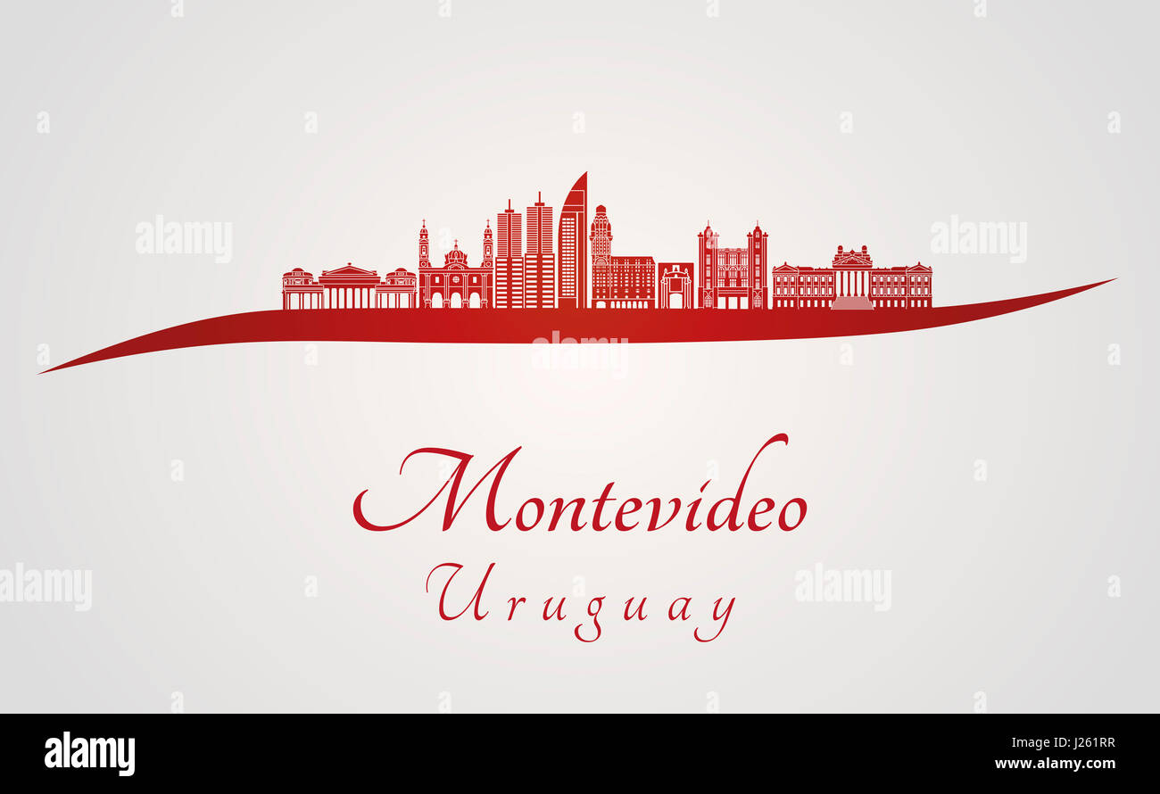 Montevideo skyline in red and gray background in editable vector file Stock Photo
