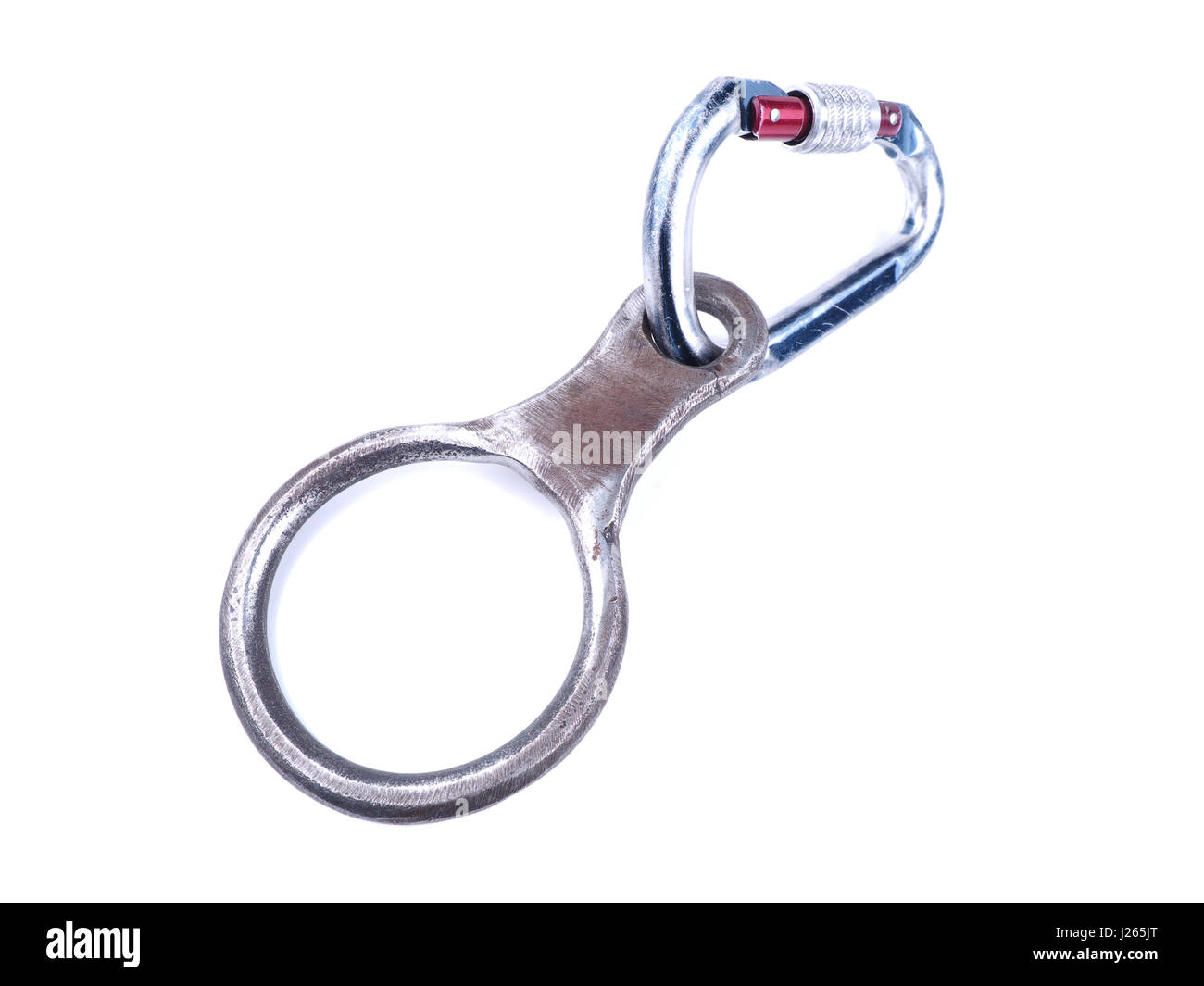 carabiner to the belay device on a white background Stock Photo Alamy