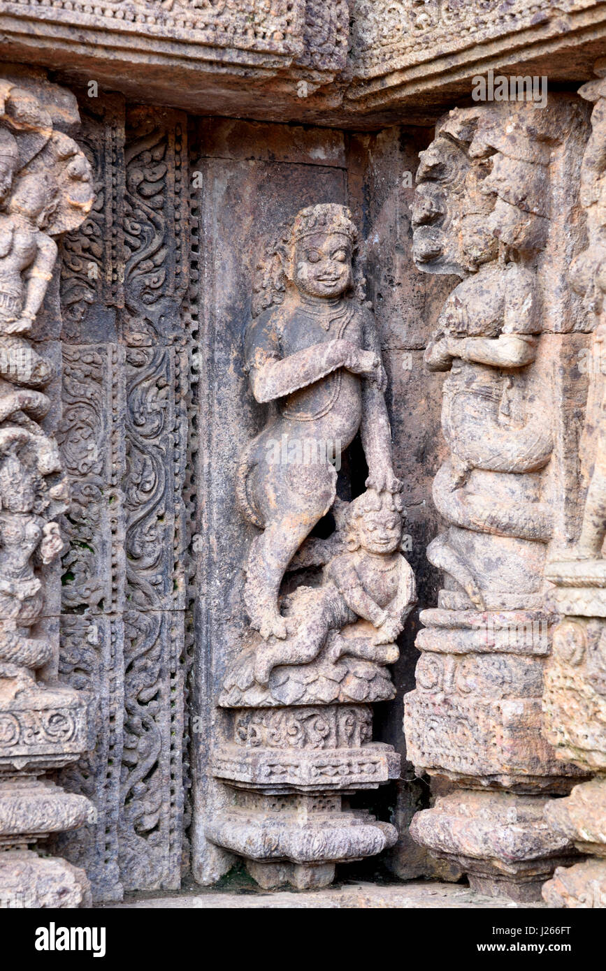 Carving details of a temple, Konark Sun Temple, Puri, Orissa, India Stock Photo