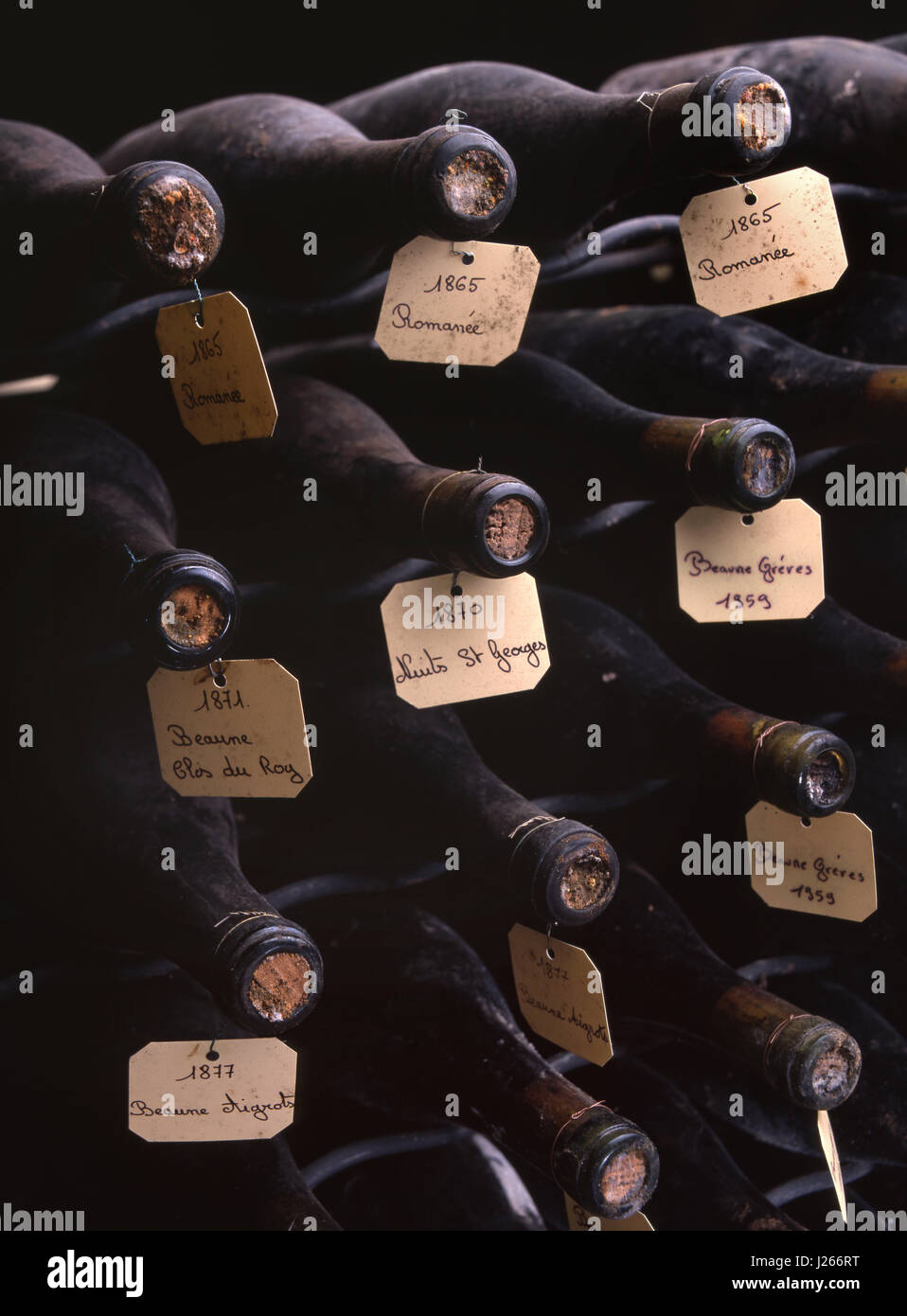 Vintage wine collection of labelled 1800's Burgundy Romanée, Beaune