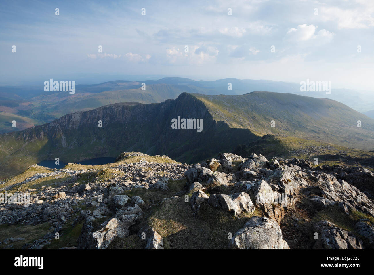 Cadair Idris. View from summit towards Craig Cau. Snowdonia National Park. Wales. UK. Stock Photo