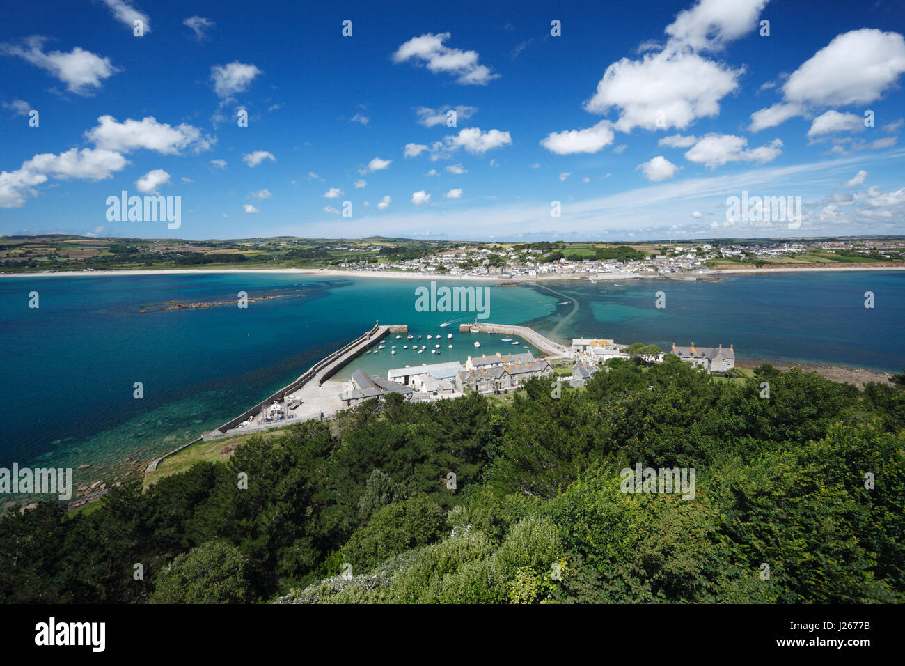 View from St Michael's Mount back towards Marazion. Cornwall. UK. Stock Photo