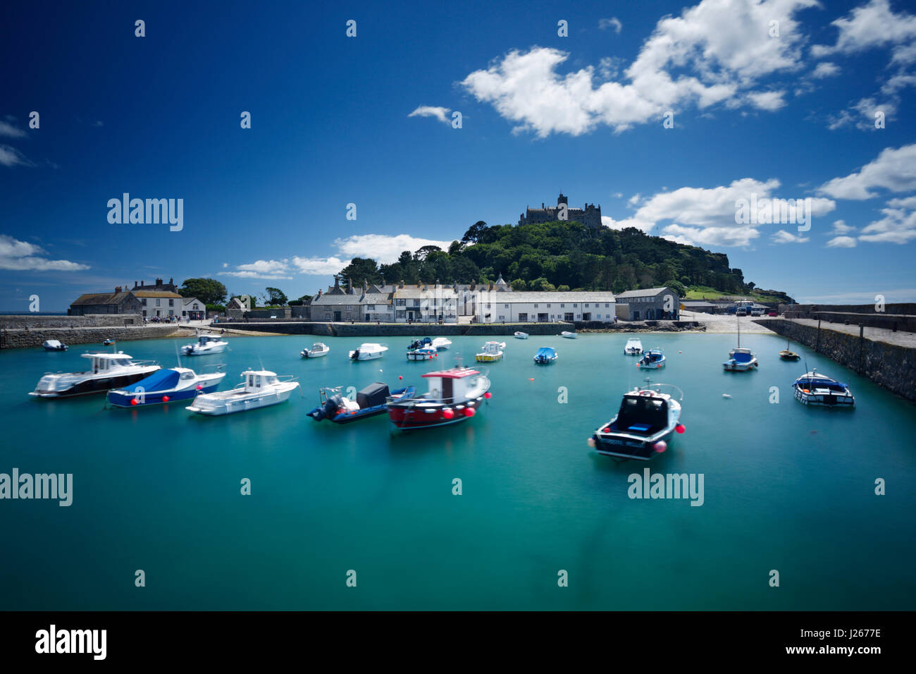 St Michael's Mount harbour and village. Cornwall. UK. Stock Photo