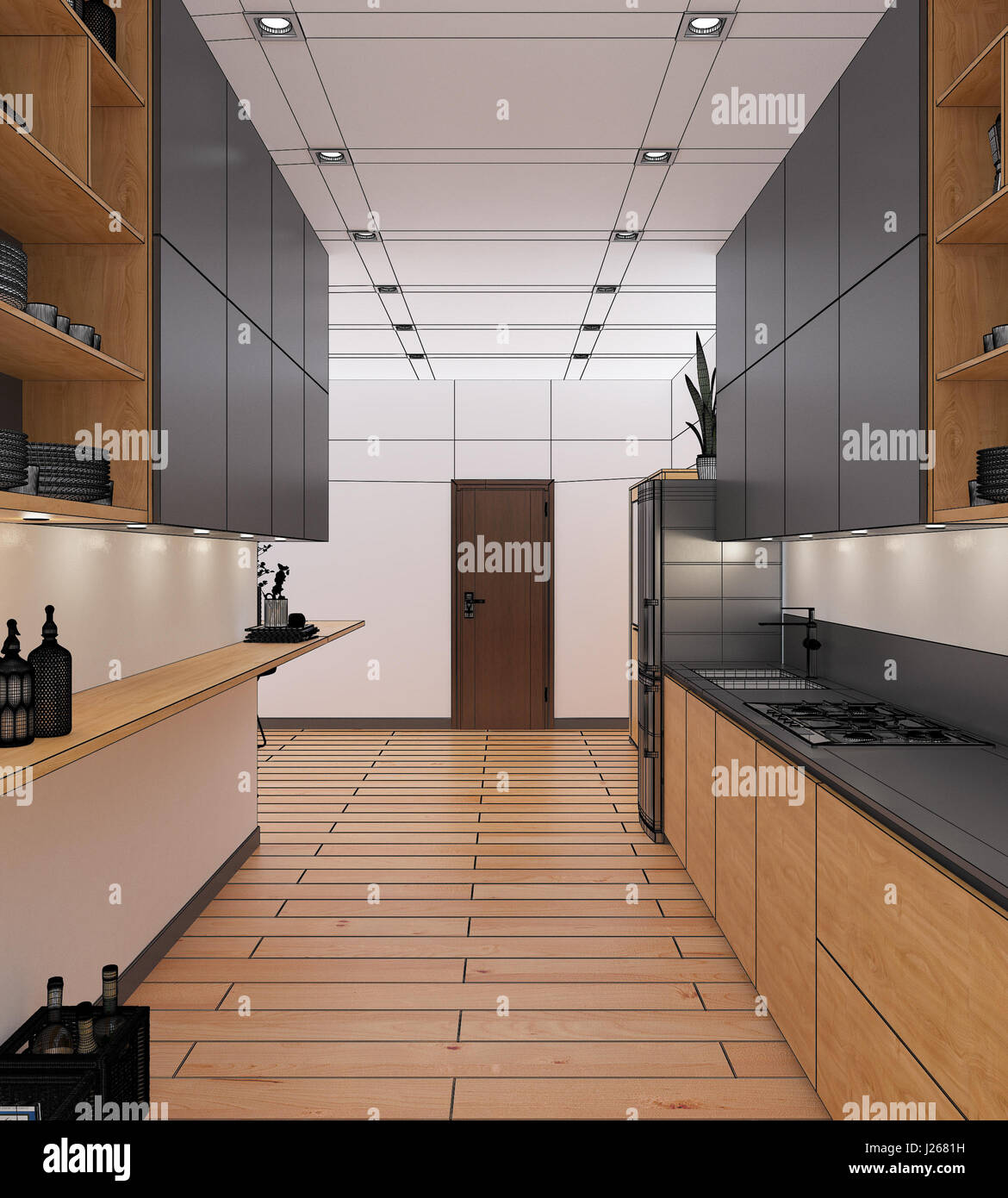 3D Interior rendering of an open space Apartment Stock Photo - Alamy