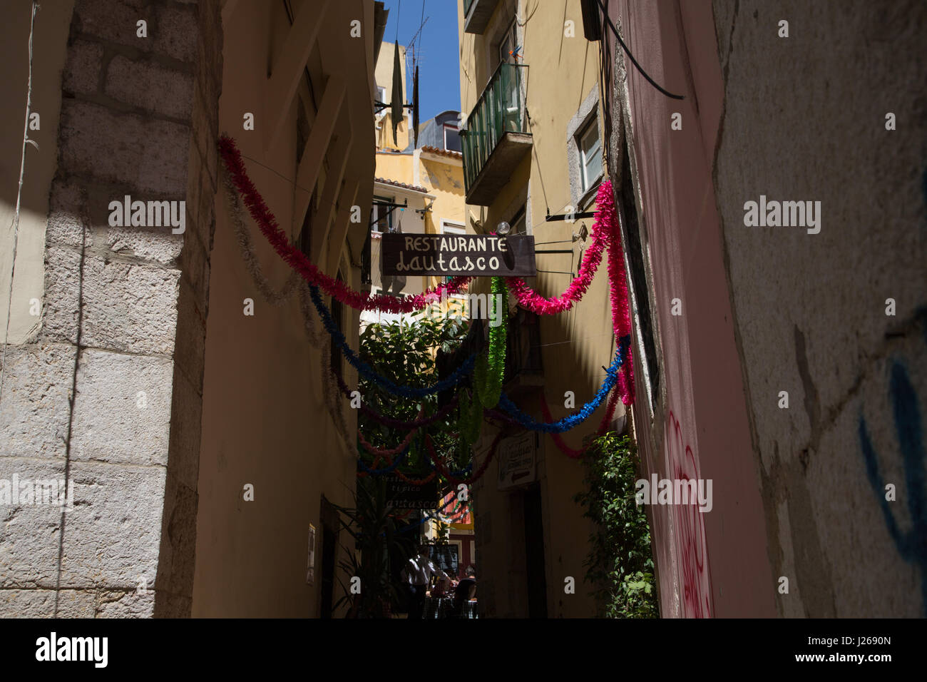 A colourful sign outside a restaurant. Lisbon, Portugal. Stock Photo