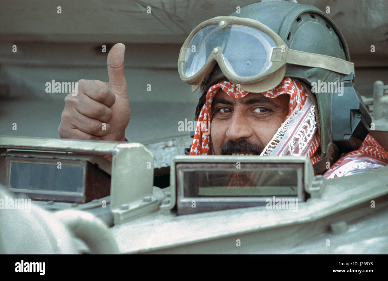 A Qatari tank soldier gives the thumbs up iafter leading coalition ...
