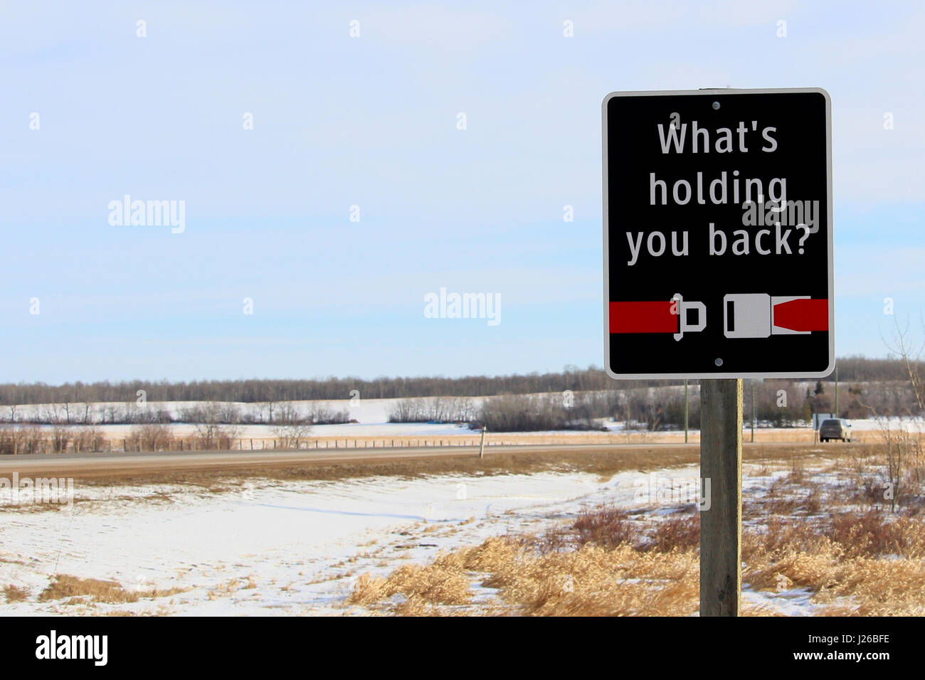 What's Holding You Back Seat Belt Reminder Sign. Stock Photo