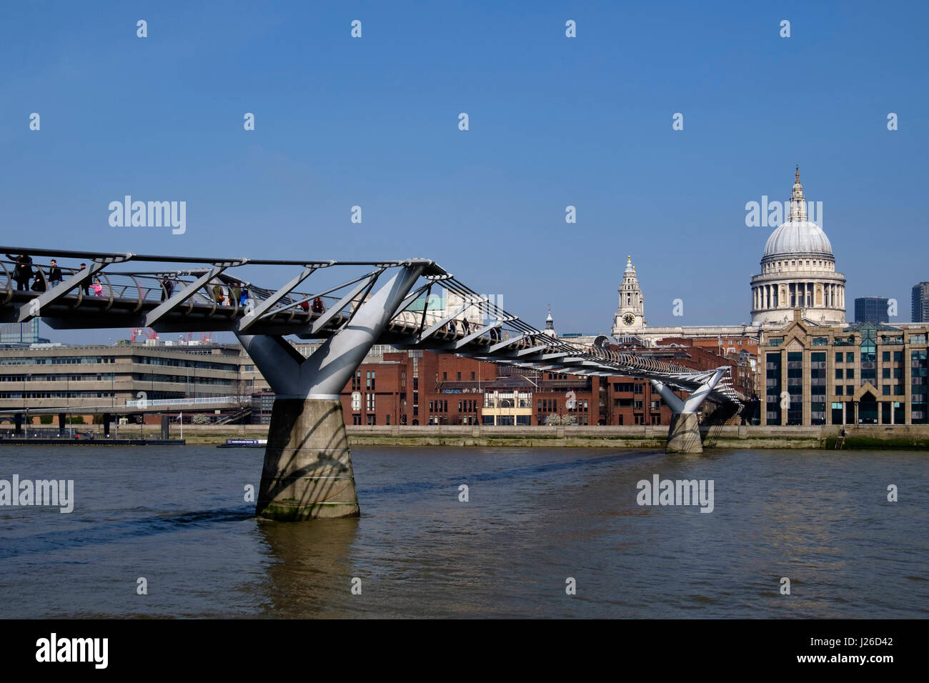 Millennium Bridge with St. Paul's Cathedral in the background, London, England, UK, Europe Stock Photo