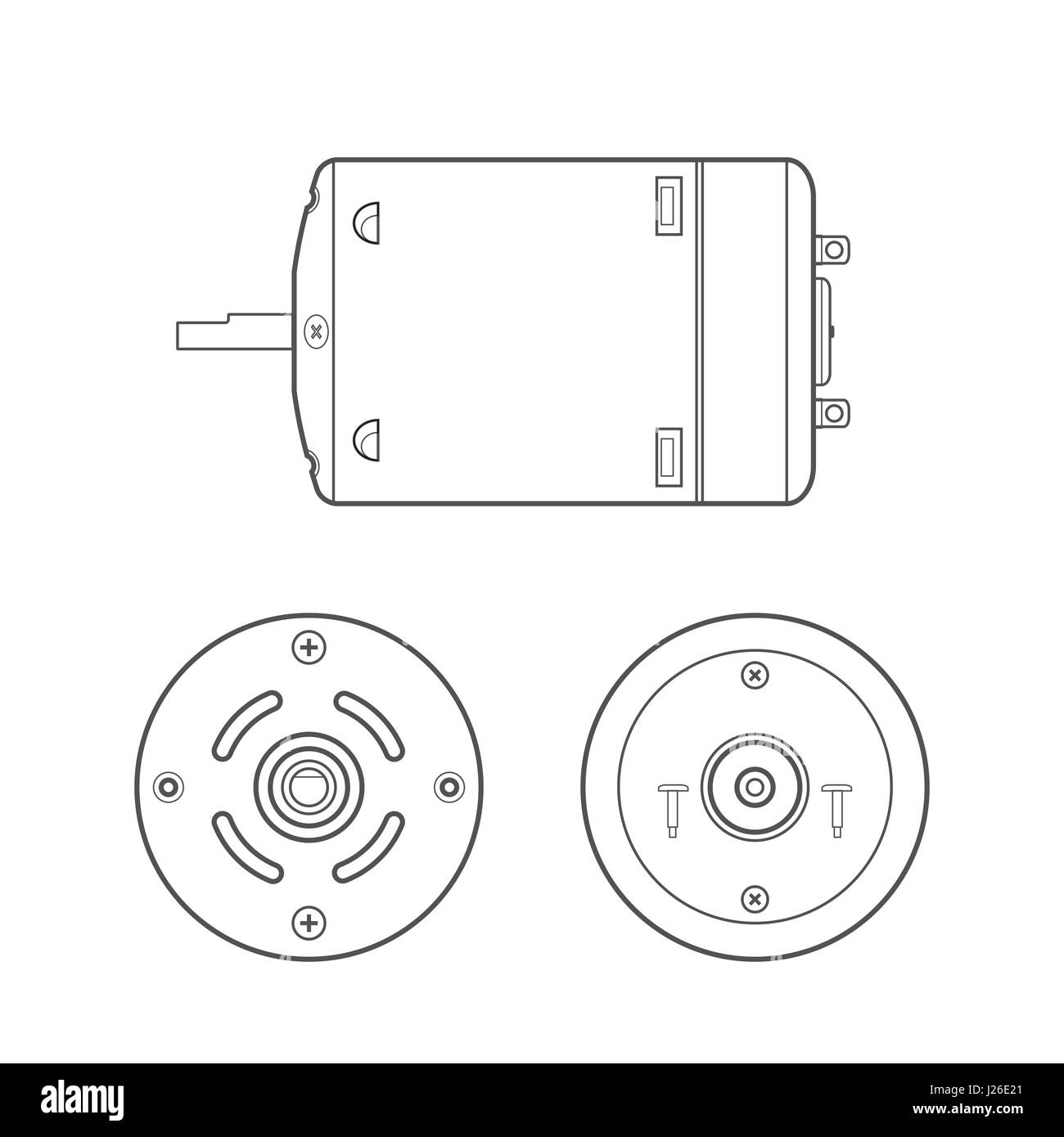 vector black outline monochrome direct current electric motor different
