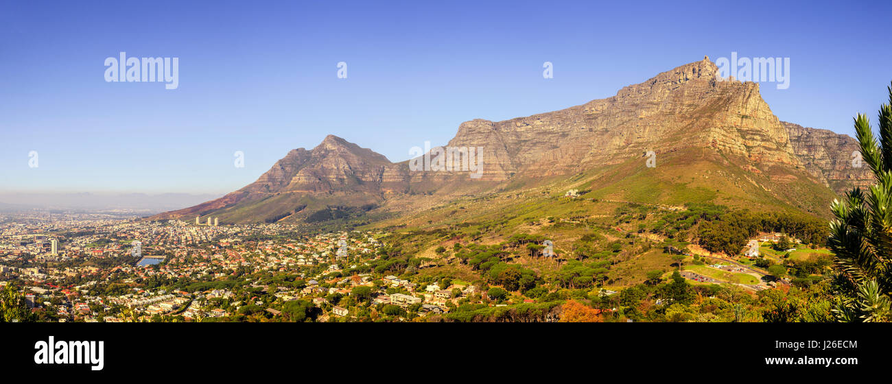 Panoramic view of Table Mountain in Cape Town, South Africa at sunset Stock Photo