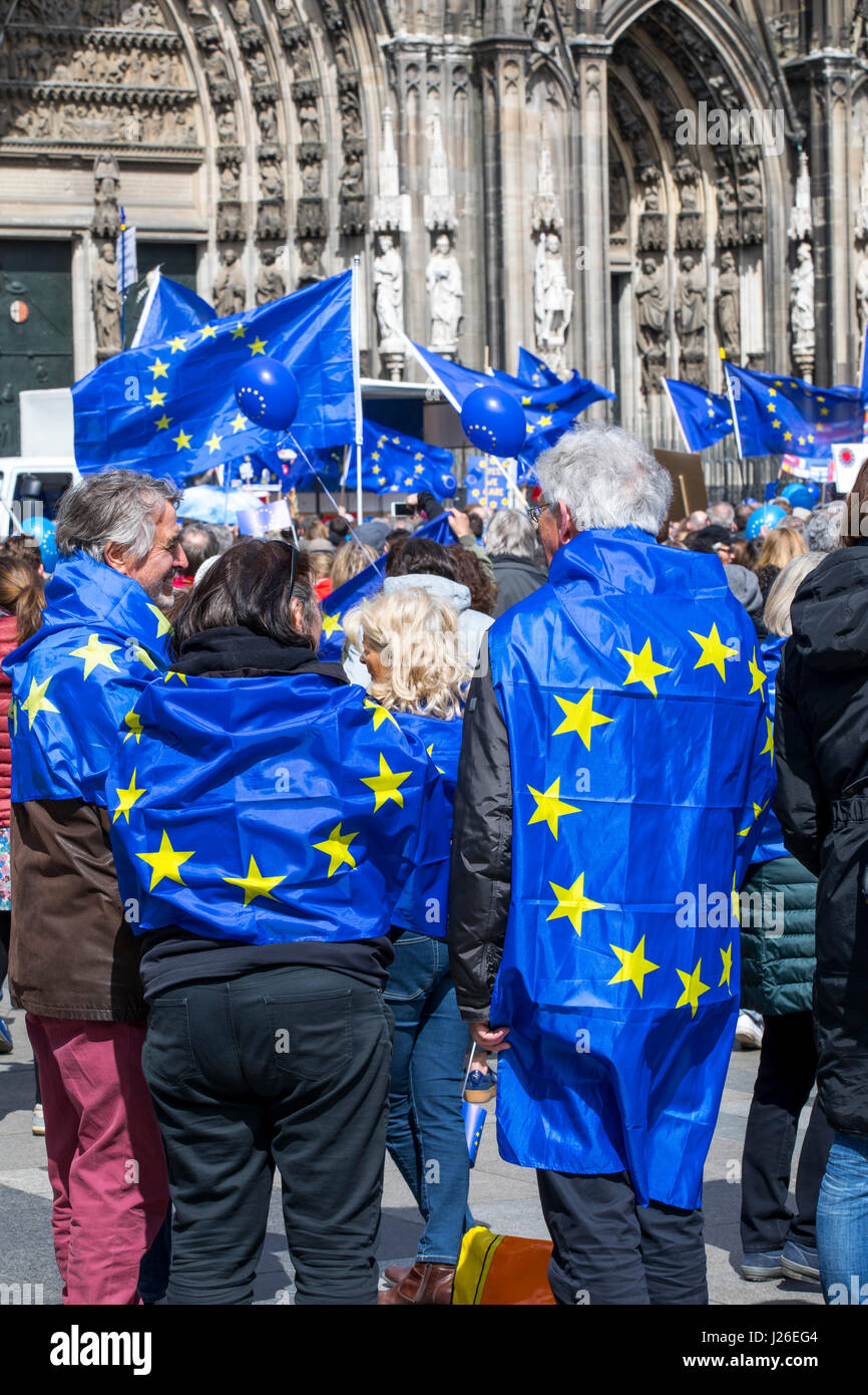 Puls of Europe movement, a pro-European citizen's initiative, people meet every Sunday afternoon in several European cities, Cologne, Germany, Stock Photo