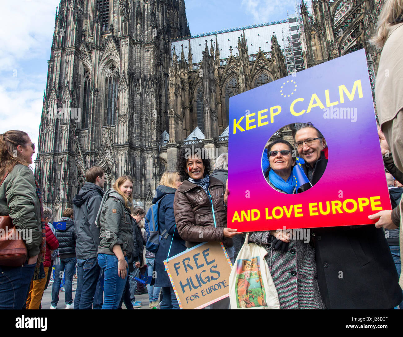 Puls of Europe movement, a pro-European citizen's initiative, people meet every Sunday afternoon in several European cities, Cologne, Germany, Stock Photo