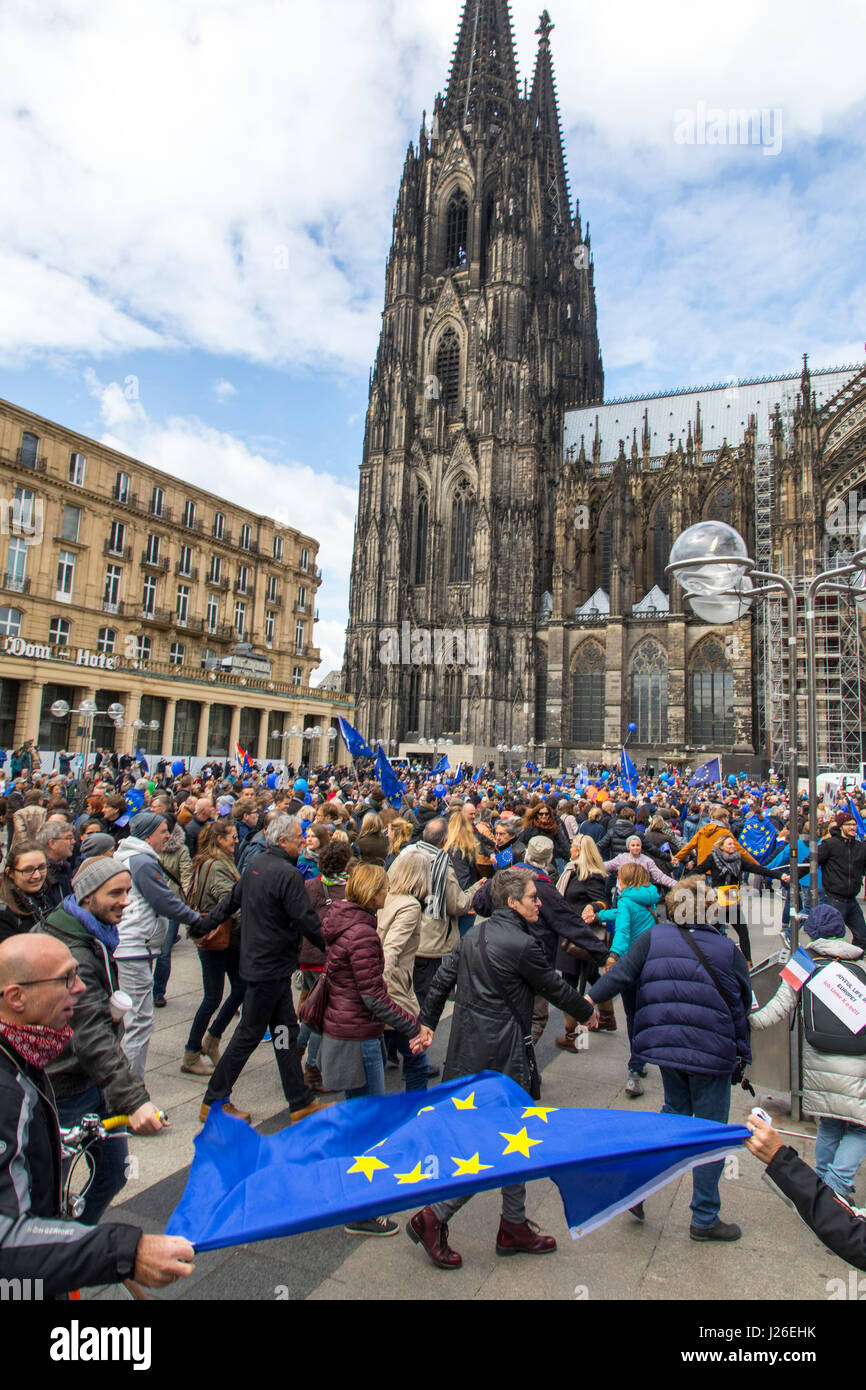 Puls of Europe movement, a pro-European citizen's initiative, people meet every Sunday afternoon in several European cities, Cologne, Germany, Stock Photo