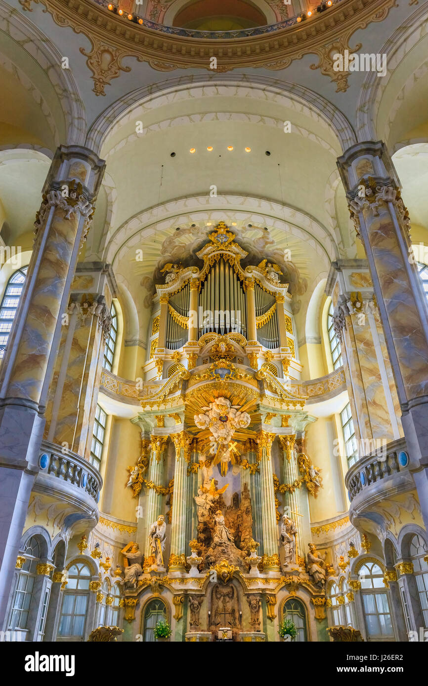 Inside the Frauenkirche (Church of Our Lady), a Lutheran church in Dresden, the capital of the German state of Saxony Stock Photo