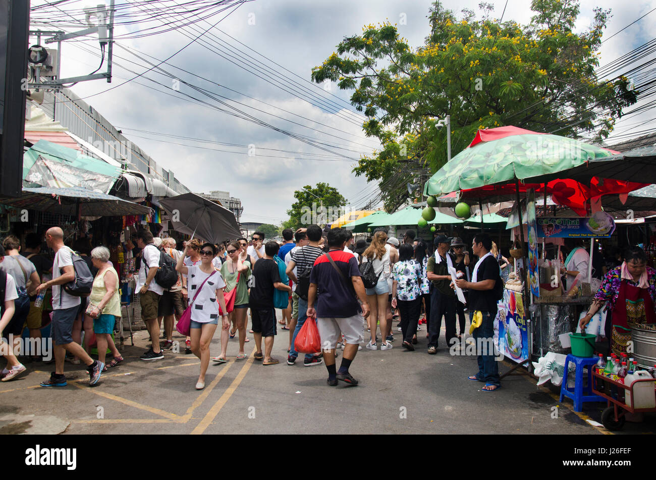 Asian thai people and foreigner travelers walking shopping and visit ...