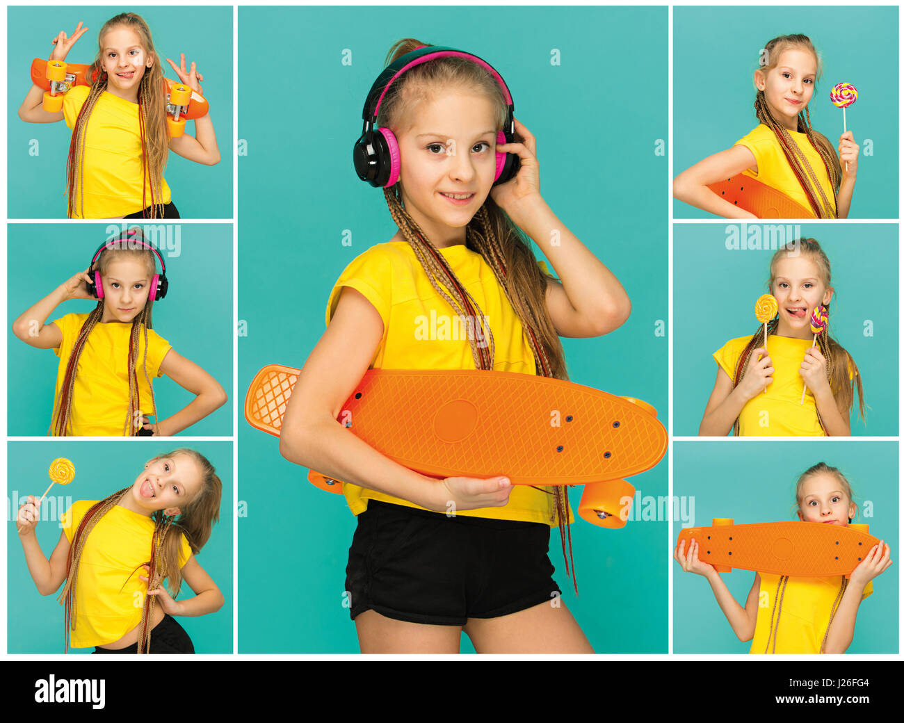 Pretty skater girl holding skateboard Stock Photo Alamy