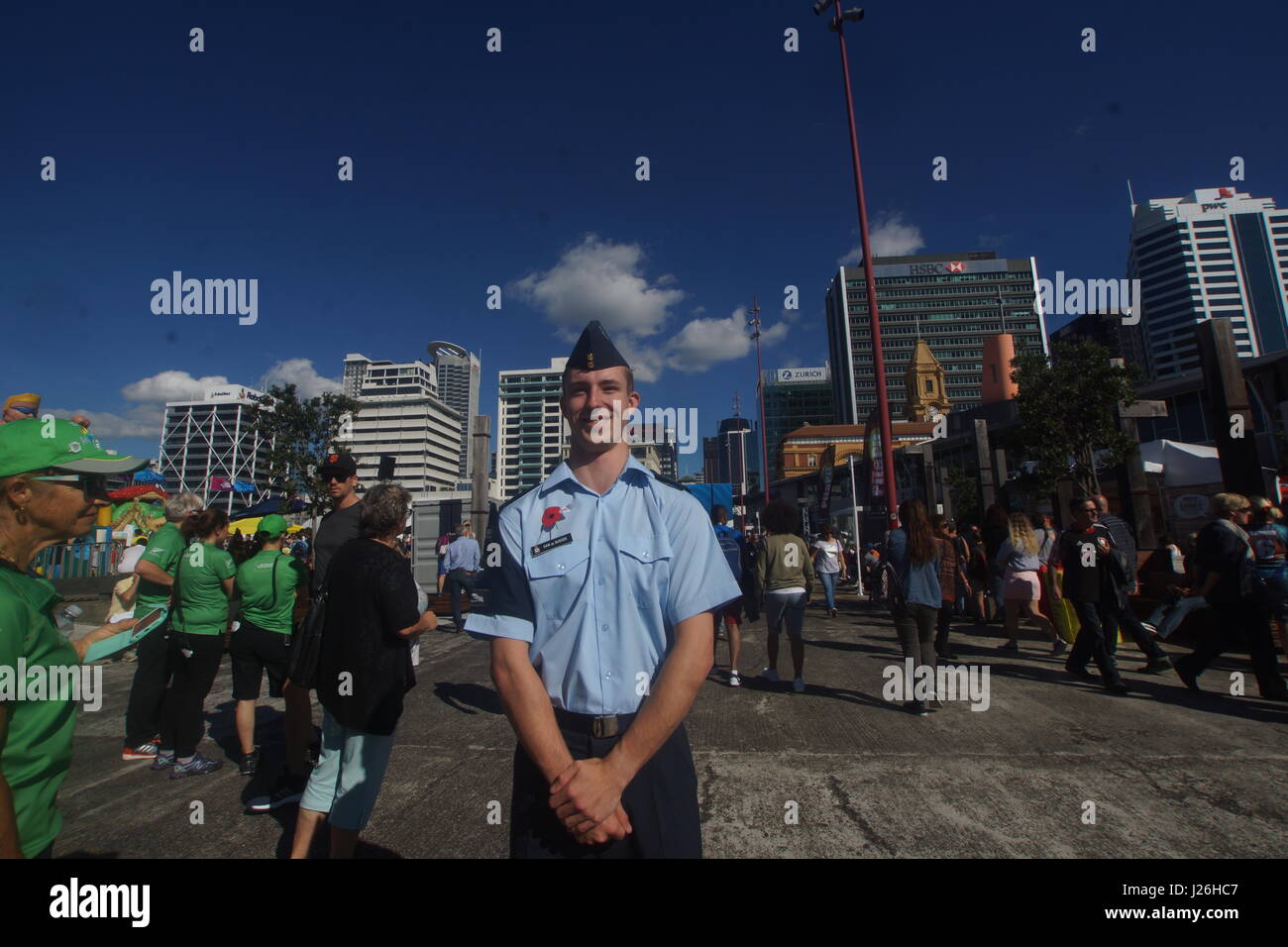 Flight Sargent Sam de Burger prior to the World Masters Games 2017 Anzac Day commemoration at Queen's Wharf in Auckland on Apr 25, 2017. (Photo by: Shirley Kwok/Pacific Press) Stock Photo