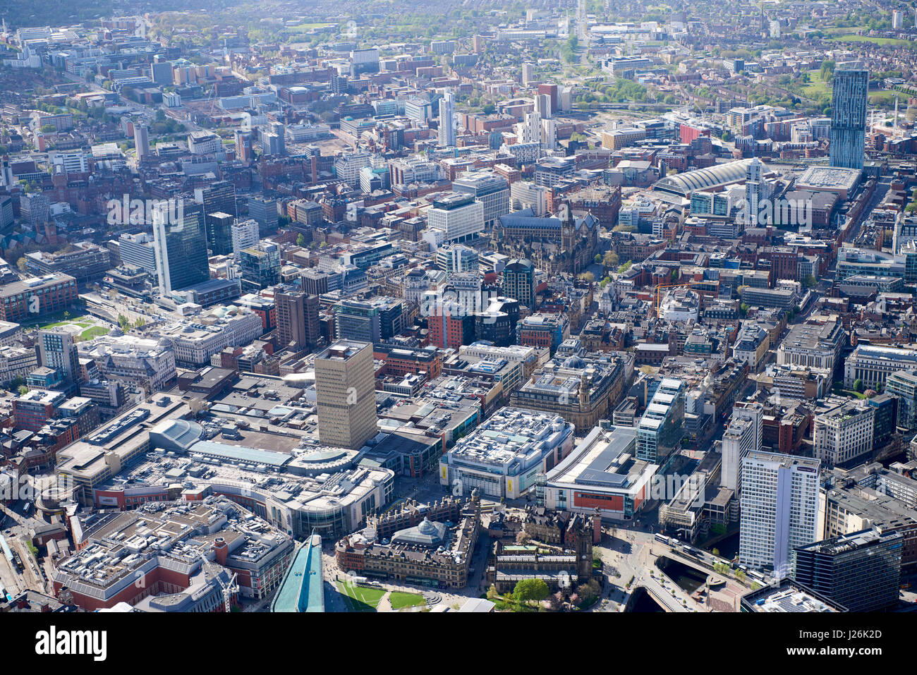 Manchester City centre from the air, North West England, UK Stock Photo