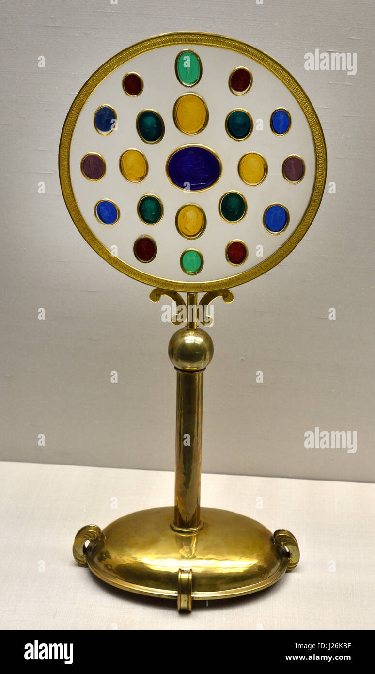 Illuminated light with colored glass plates according to antique Gemmen the Royal Collection G.G. Reinhard, Berlin, 1825 Germany Stock Photo