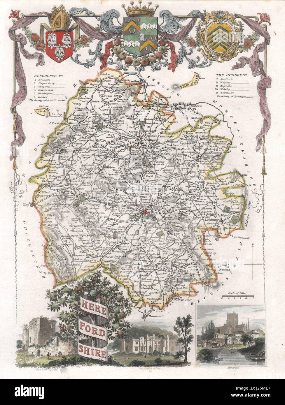 Herefordshire antique handcoloured county map by Thomas MOULE c1840