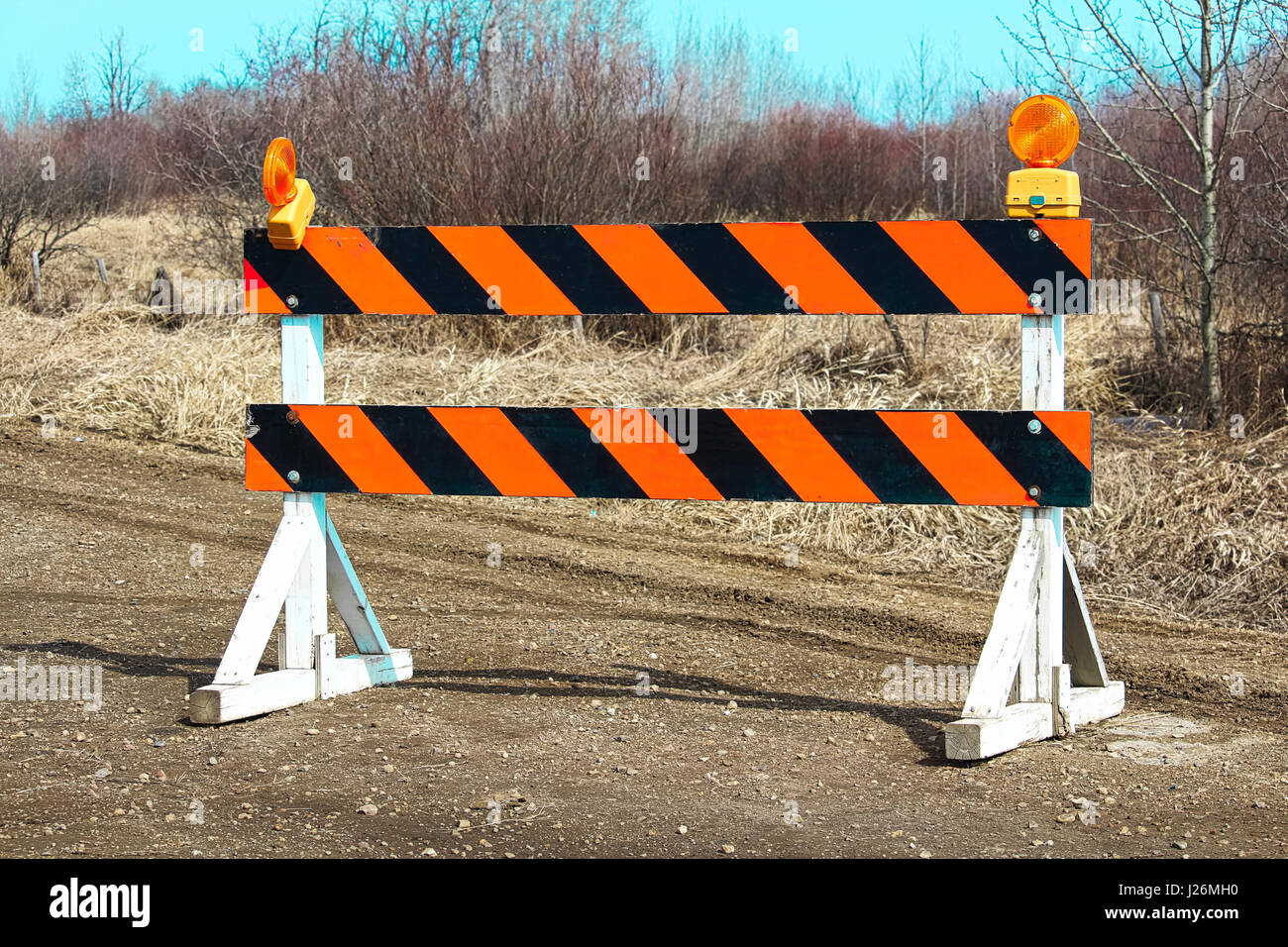 Construction barricade along a country road Stock Photo Alamy