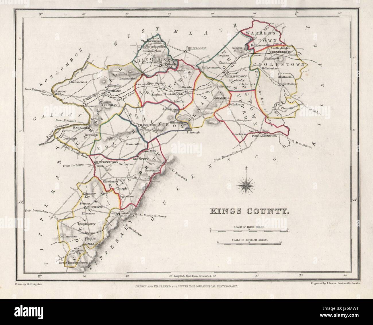 KINGS COUNTY (OFFALY) antique map for LEWIS. CREIGHTON & DOWER. Ireland