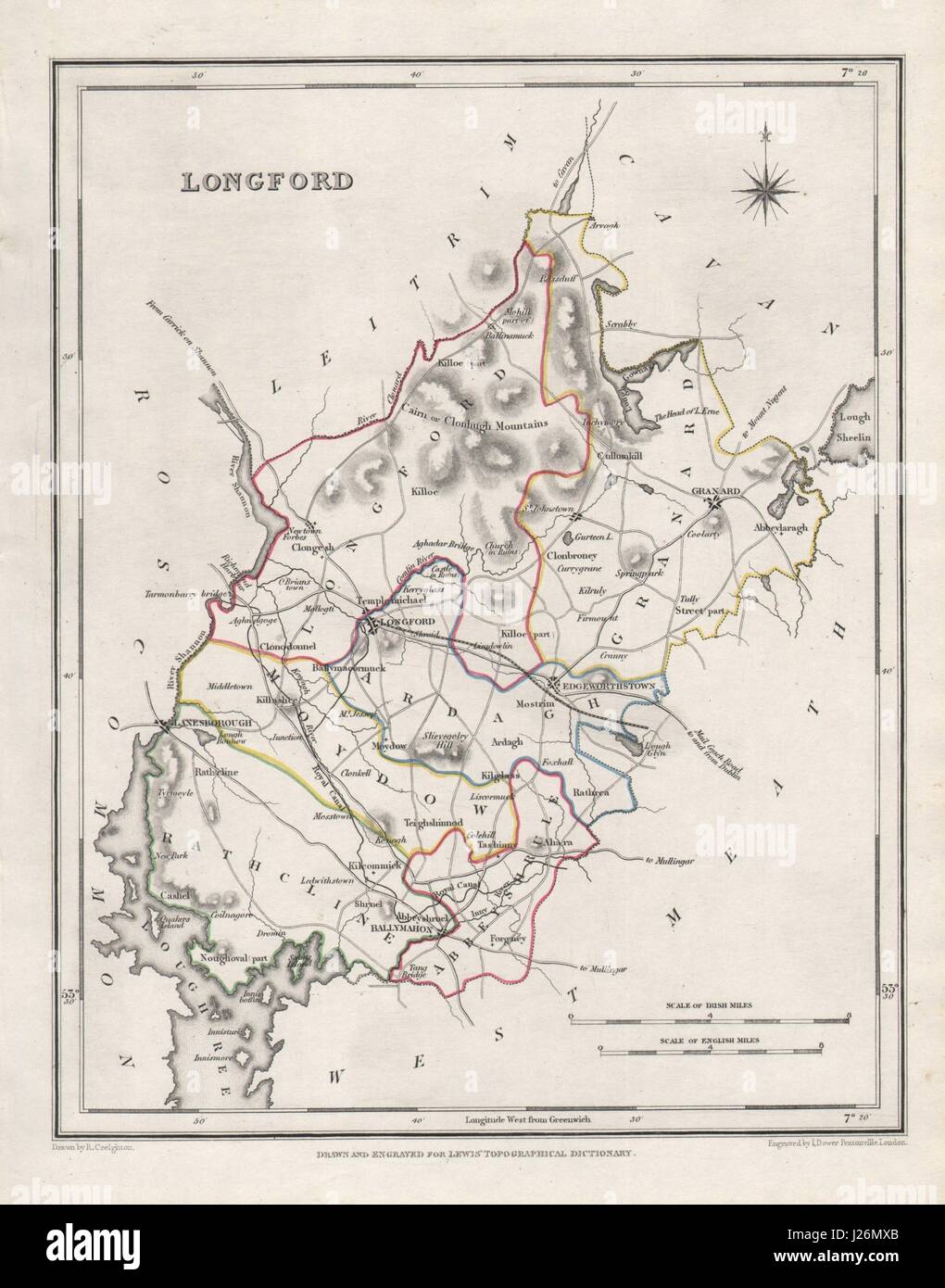 COUNTY LONGFORD antique map for LEWIS by CREIGHTON & DOWER. Ireland 1846 Stock Photo