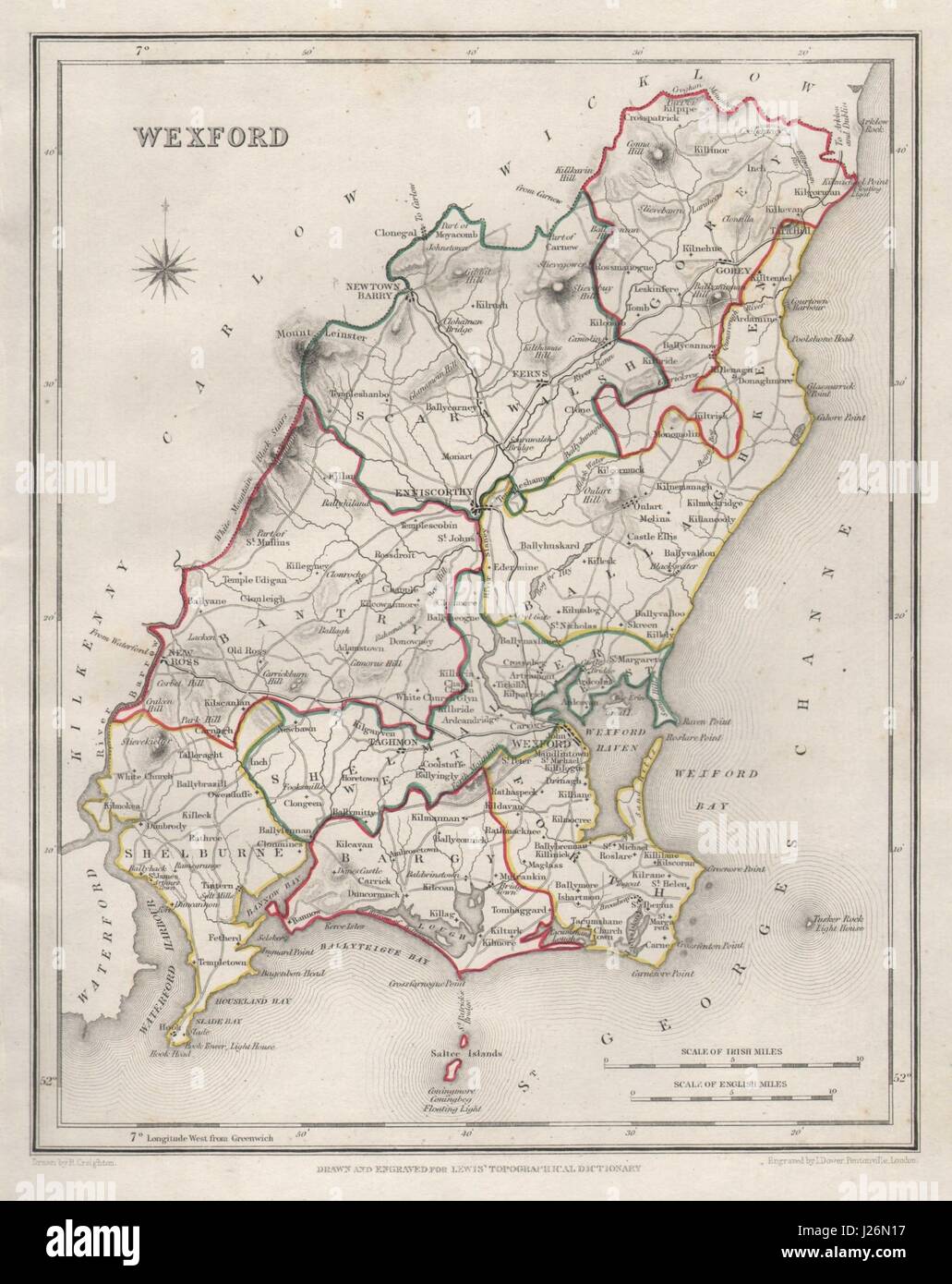Wexford On Map Of Ireland County Wexford Antique Map For Lewis By Creighton & Dower. Ireland 1846  Stock Photo - Alamy