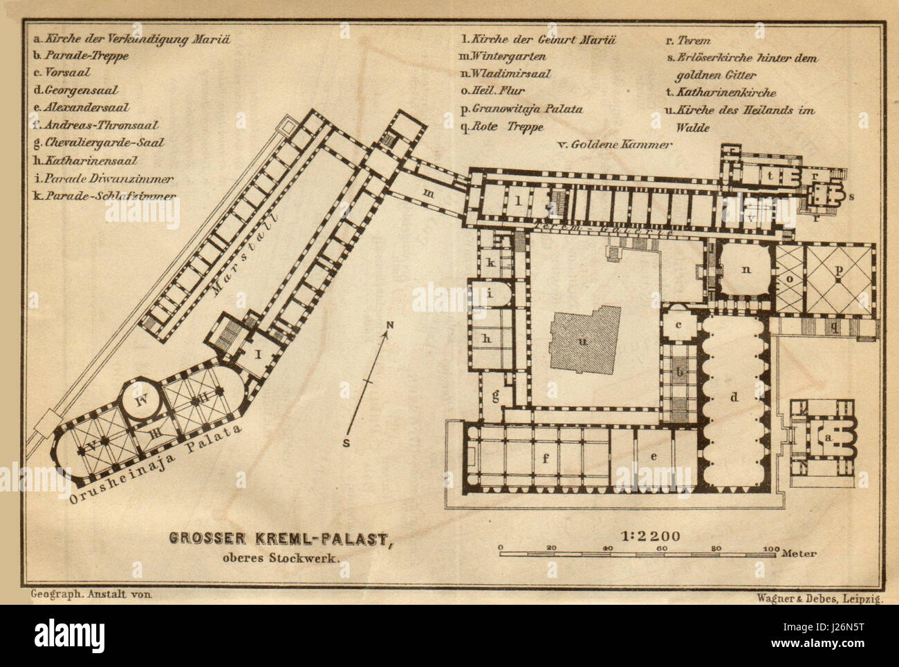 Grand Kremlin Palace, Moscow ground/floor plan. Russia. BAEDEKER 1912 old map Stock Photo