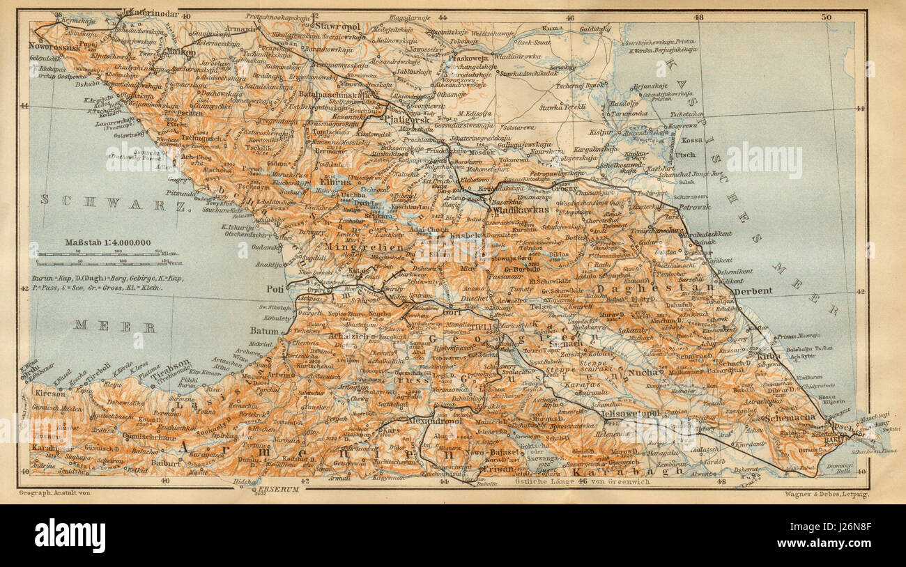 Caucasus. Armenia, Georgia, Azerbaijan & Russian South. BAEDEKER 1912 old map Stock Photo