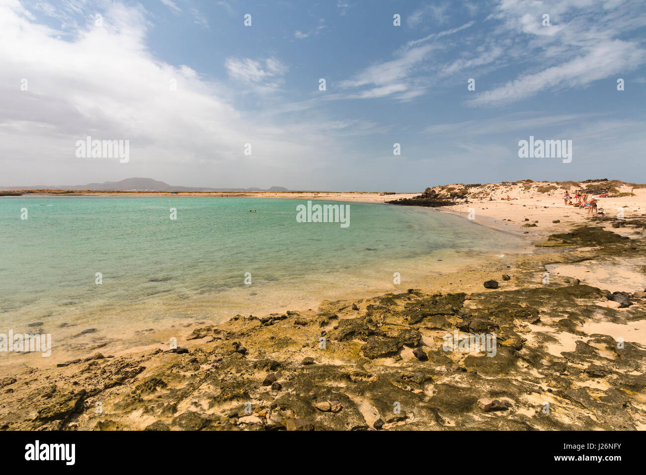 The Isla de Lobos in Fuerteventura, Spain with the Playa de la Concha. Stock Photo