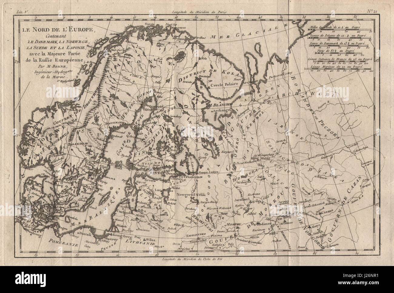 'Le Nord de l'Europe contenant le Danemark…' Scandinavia Russia. BONNE 1780 map Stock Photo