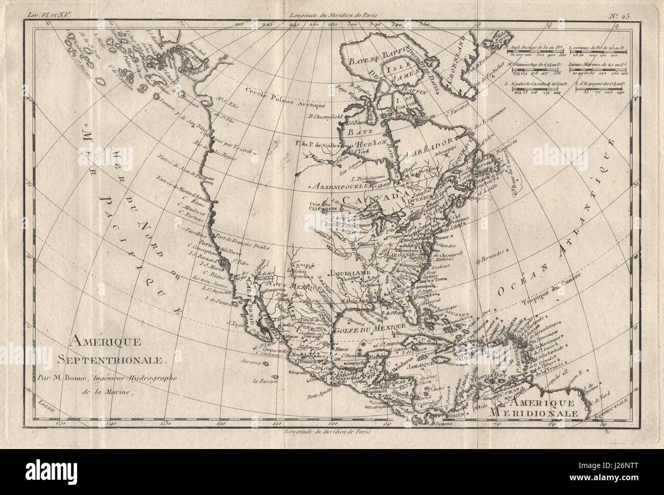 'Amérique Septentrionale'. North America. Misshapen Baja/Alaska. BONNE 1780 map Stock Photo
