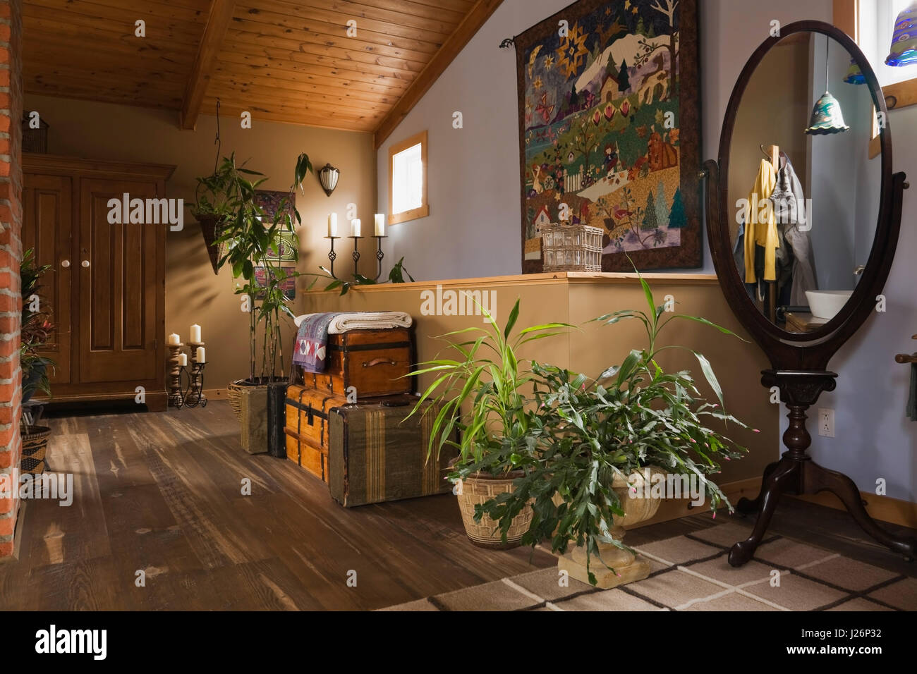 Old Antique Trunk Cases And Mirror In The Master Bedroom Hallway