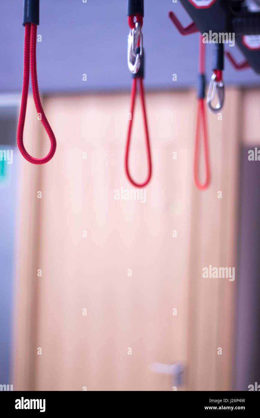 Suspension training physical therapy exercise equipment with red cord