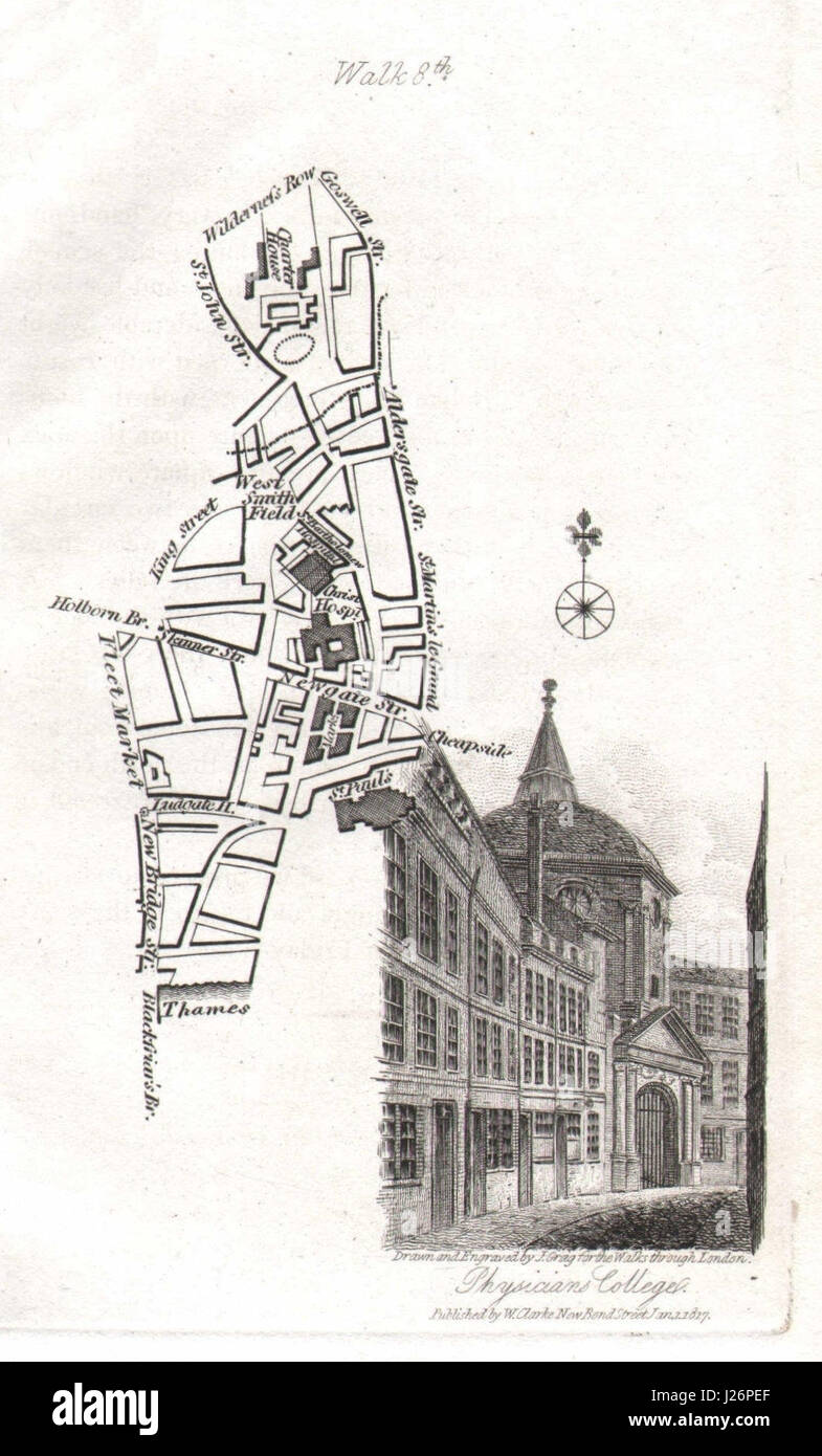 City of London Smithfield Farringdon Blackfriars St Paul's Barts EC1/4 1817 map Stock Photo