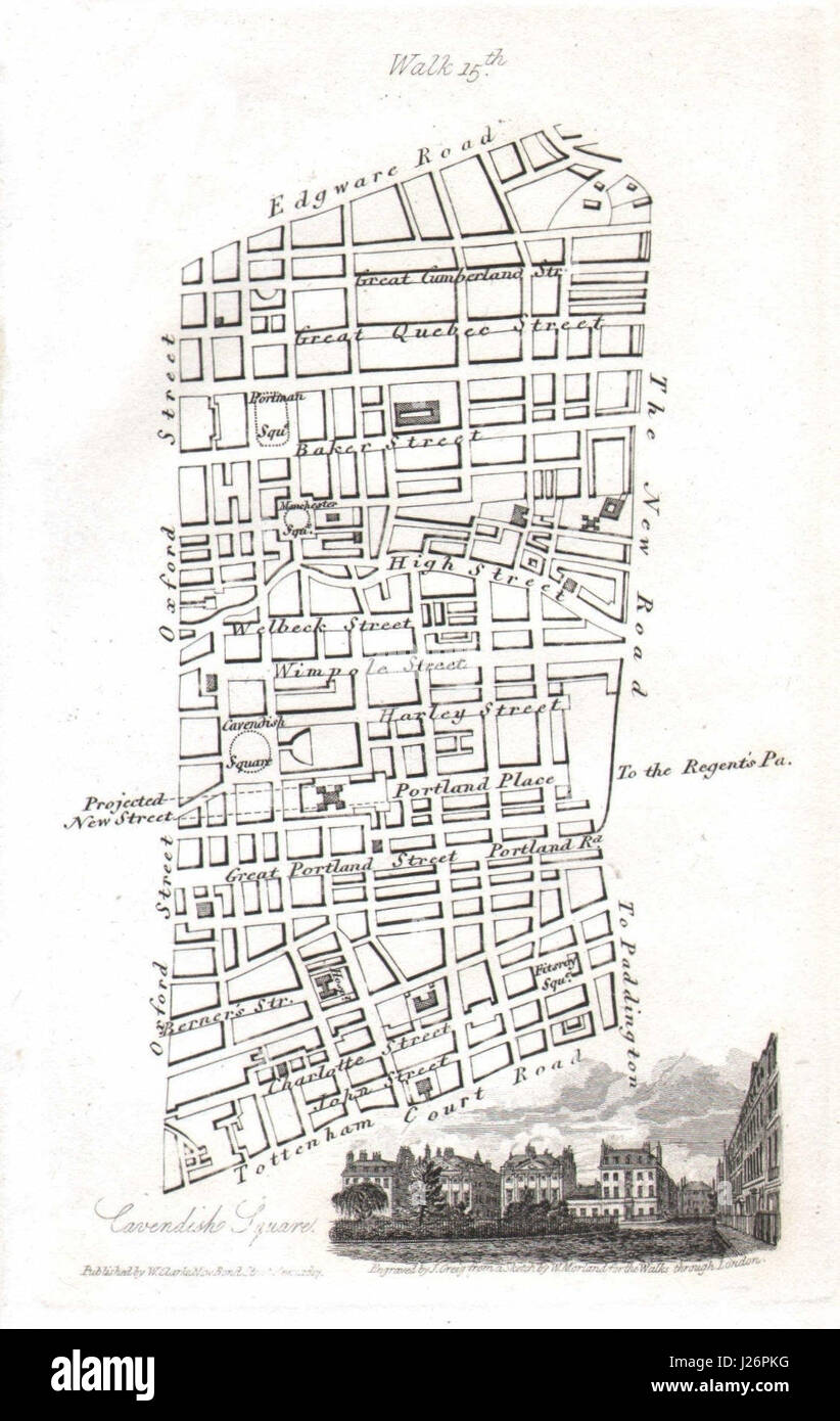 Marylebone & Fitzrovia. Oxford Street Edgware Rd Tottenham Court Road 1817 map Stock Photo