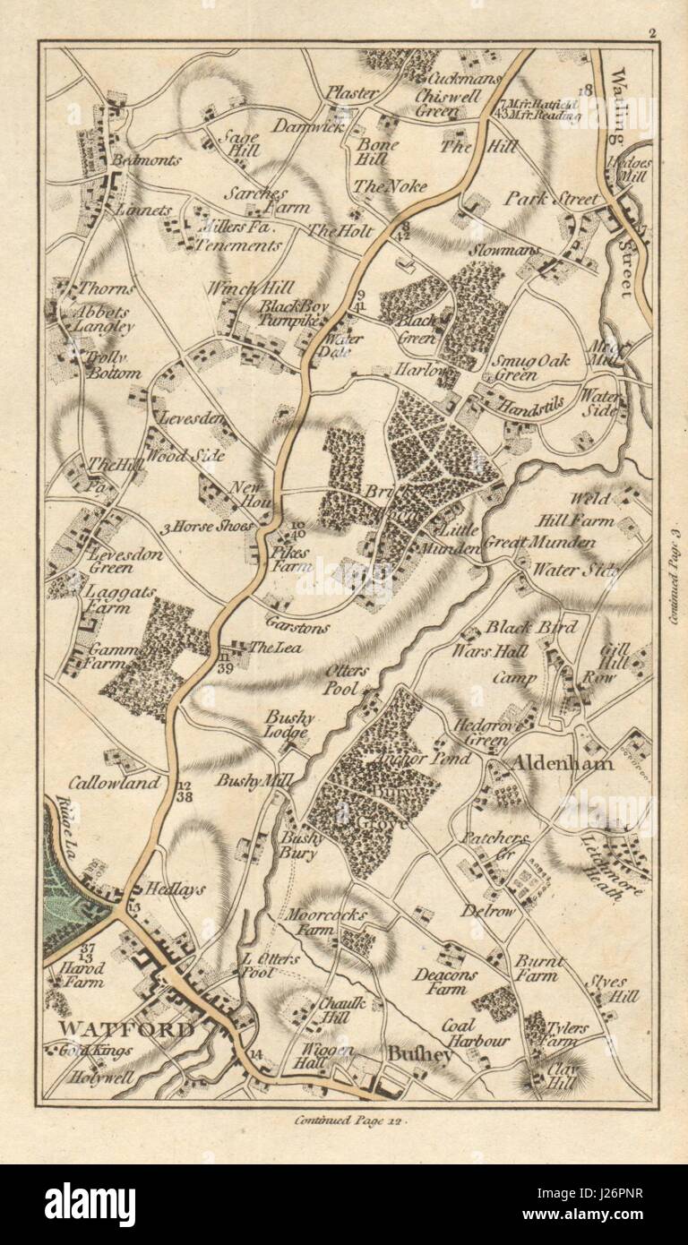 WATFORD Aldenham Bricket Wood Chiswell Green Bushey Abbots Langley CARY 1786 map Stock Photo
