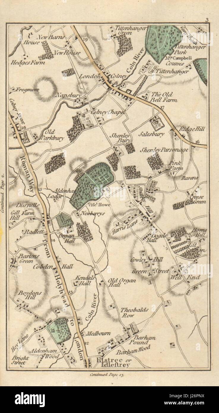 BOREHAMWOOD Elstree London Colney Street St Albans Radlett Shenley CARY 1786 map Stock Photo