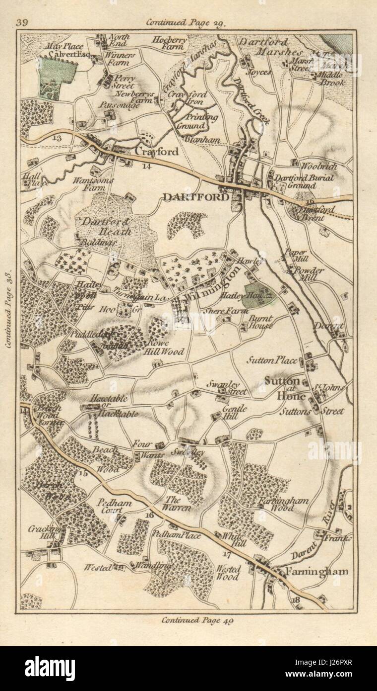 DARTFORD Crayford Bexley Sutton at Hone Farningham Wilmington Swanley 1786 map Stock Photo